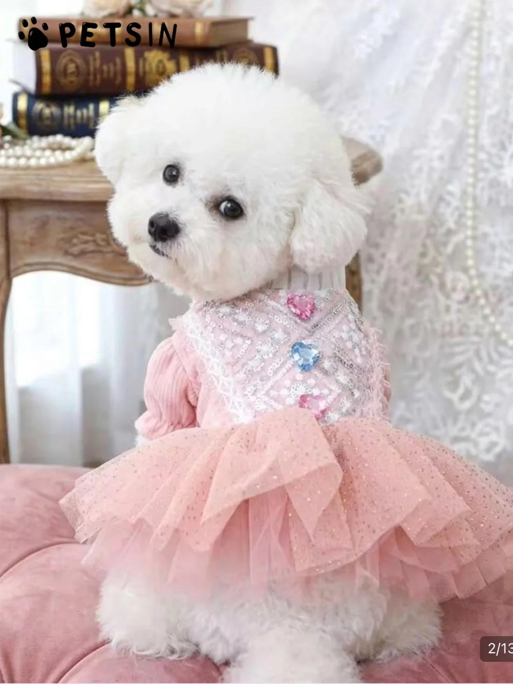 Pink Princess Puffy Pet Dress with Sequin Bodice